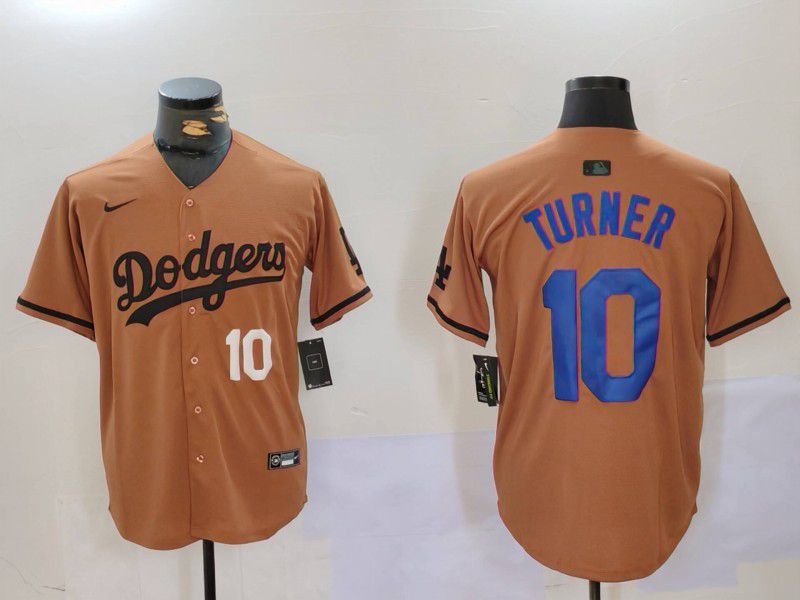 Men Los Angeles Dodgers #10 Turner army green joint name 2024 Nike MLB Jersey style 5->->